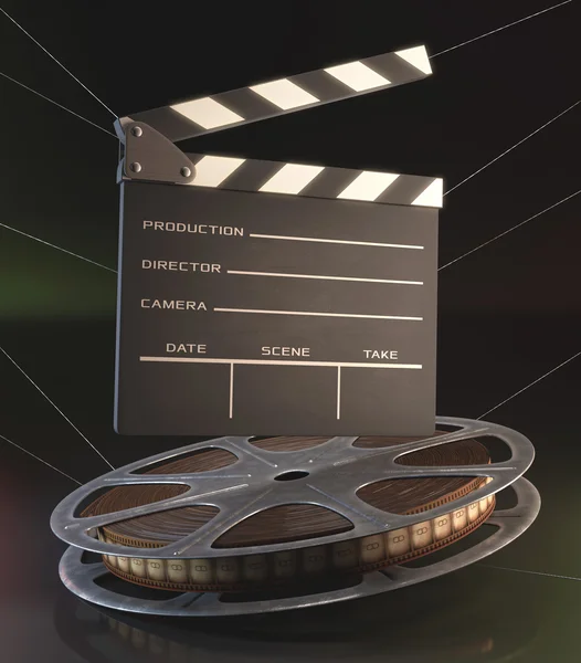 Clapperboard and roll of film — Stock Photo, Image