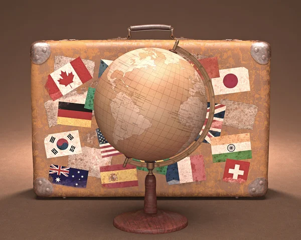 Antique globe and retro suitcase — Stock Photo, Image