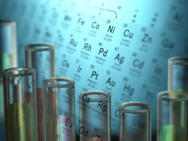 Test tubes with chemical elements inside