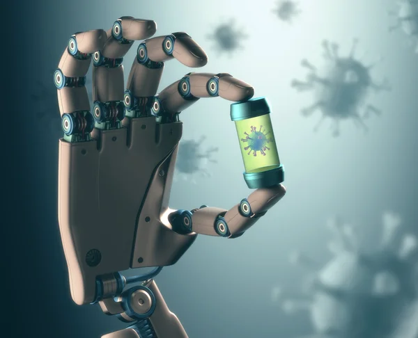 Robotic hand manipulating virus — Stock Photo, Image