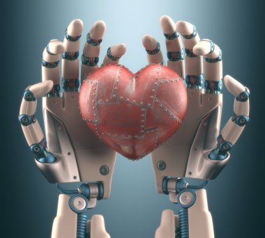 Metal bir kalp holding robot eller