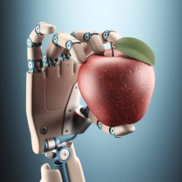 Robotic hand met apple — Stockfoto