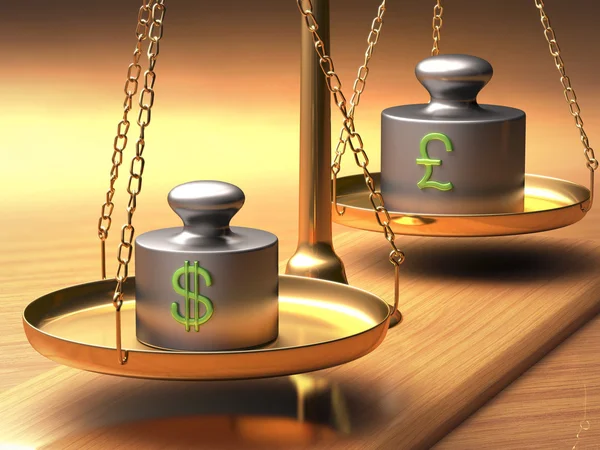 Schalen van Justitie met een gewicht van twee valuta 's — Stockfoto