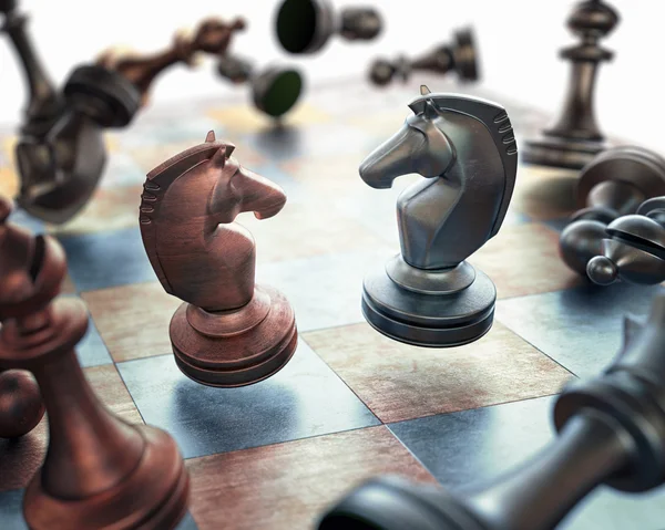 Begrepet sjakkbrikker som flyter over brettet – stockfoto