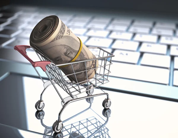 Bir alışveriş sepeti içinde dolarlarına bir rulo