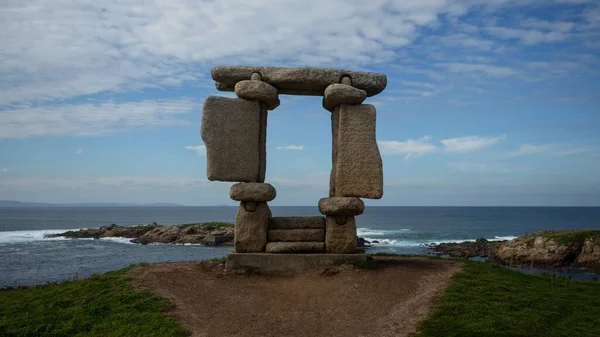 Stone rock sculpture art installation Ventana al atlantico window to the sea ocean near A Coruna Galicia Spain