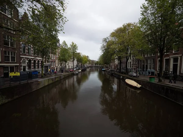 Vue Classique Quartier Résidentiel Typique Grachten Dans Centre Amsterdam Hollande — Photo