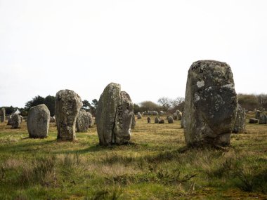 Preceltic Carnac ayakta duran granit taşlar menhir megalith taş dizilimi sırası Brittany France Europe