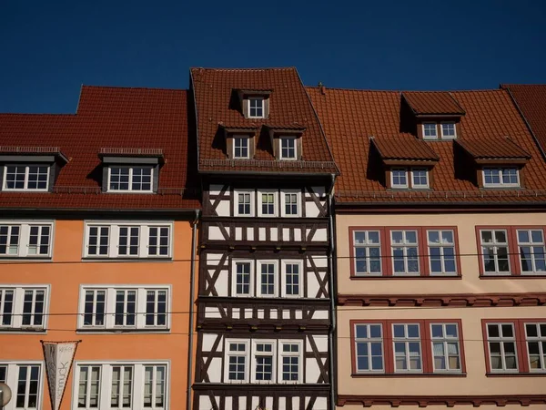 Fachada Exterior Antiguas Casas Tradicionales Entramado Madera Colorida Edificios Erfurt —  Fotos de Stock