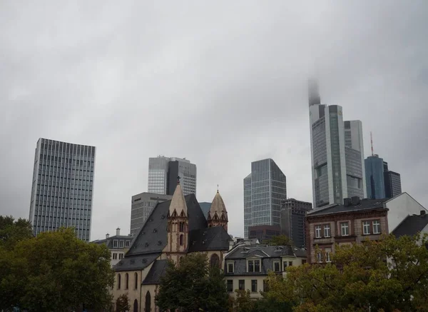 Panorama Skyscraper Cityscape Бізнес Центр Франкфурта Майні Старими Традиційними Будівлями — стокове фото