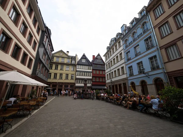 Panorama Rynku Kurczaków Huehnermarkt Huhnermarkt Zabytkowe Fasady Starówka Centrum Frankfurtu — Zdjęcie stockowe