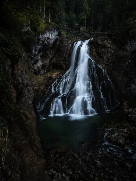 Μεγάλη Πανόραμα Έκθεσης Του Καθαρού Καταρράκτη Gollinger Wasserfall Schwarzbachfall Schwarzenbachfall — Φωτογραφία Αρχείου
