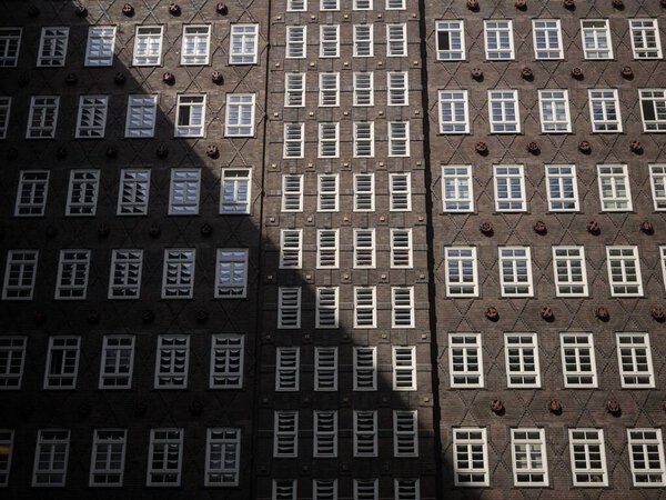 Inner courtyard facade of historical office building Sprinkenhof Brick expressionist architecture symmetry Kontorhaus Hamburg Germany Europe