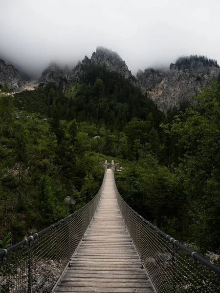 Panorama del puente colgante Parque Nacional Klausbachtal Berchtesgaden cerca de Ramsau Baviera Alemania alpes montañas — Foto de Stock