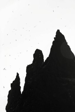 Reynisdrangar bazalt deniz yığını kaya oluşumu Atlantik okyanus kıyısında volkanik siyah kumsal Reynisfjara Vik İzlanda