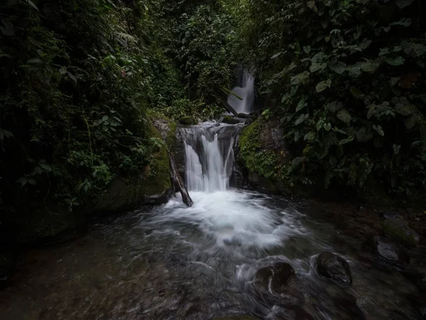 Blick auf den Cascada Madre Wasserfall im tropischen Regennebelwald des Mindo-Tals Dschungel Nambillo Ecuador — Stockfoto