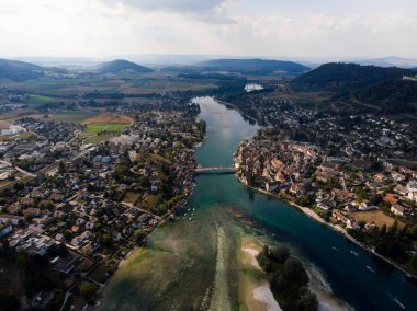 Stein am Rhein 'in hava manzaralı tarihi şehir Schaffhausen' de, Ren nehri, Avrupa