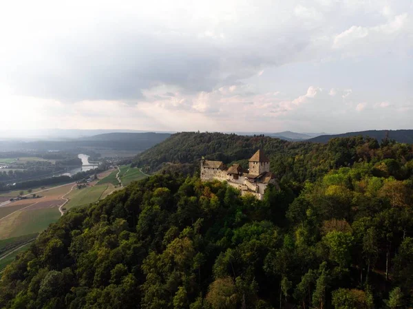 Vista Panorâmica Aérea Antigo Castelo Medieval Burg Hohenklingen Floresta Colorida — Fotografia de Stock