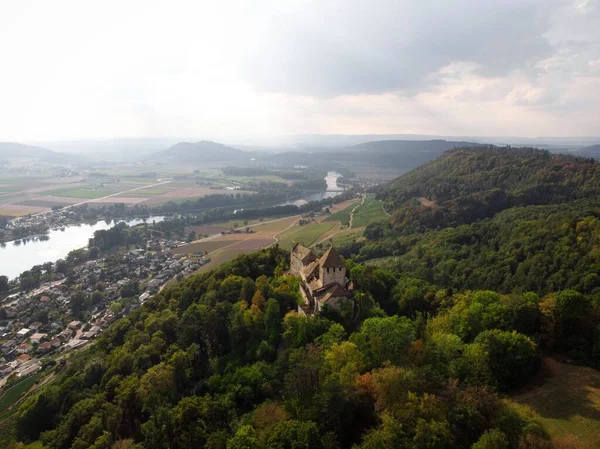 Eski Ortaçağ Kalesi Burg Hohenklingen Renkli Ormandaki Hava Manzarası Stein — Stok fotoğraf