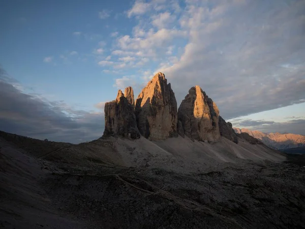 Alpejska Panorama Wschodu Słońca Szczytu Tre Cime Lavaredo Sexten Dolomites — Zdjęcie stockowe