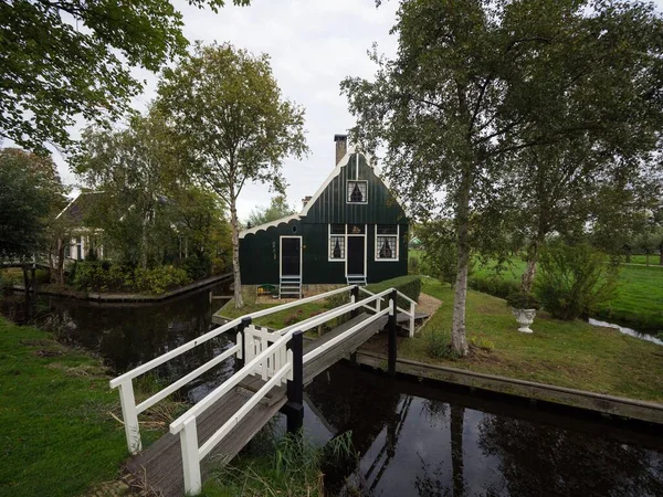Landscape Panorama Typical Traditional Wooden Farm House Building Zaan River — Stock Photo, Image