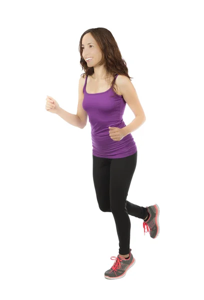 Fitness-Frau joggt auf weißem Hintergrund — Stockfoto