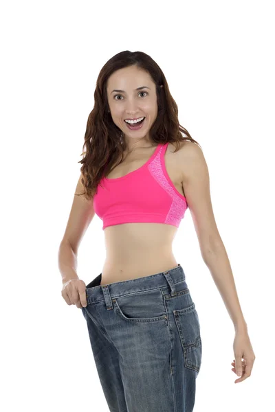 Smiling excited weight loss woman — Stock Photo, Image