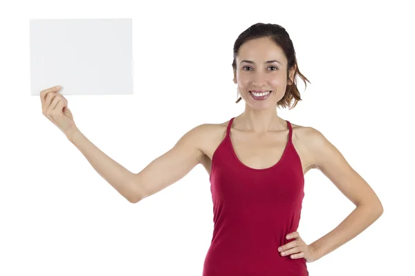 Genç kadın bir pazarlama poster gösterilen — Stok fotoğraf