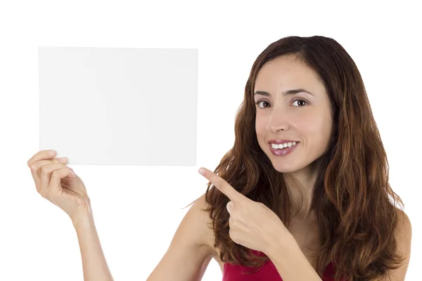 Mulher com cartaz branco em branco — Fotografia de Stock