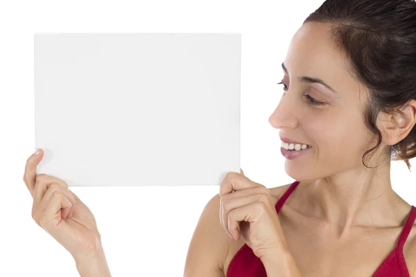 Woman looking to marketing poster — Stock Photo, Image