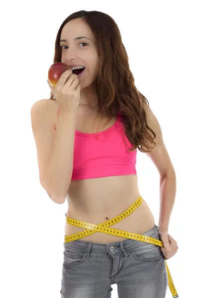 女人在吃苹果的饮食 — 图库照片