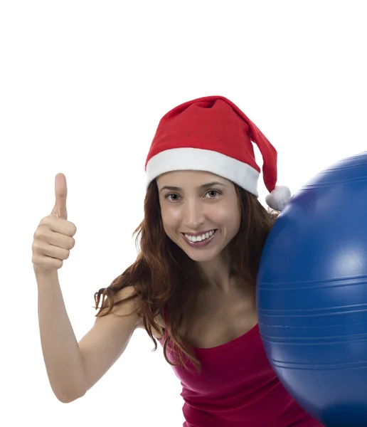 Happy christmas pilates woman thumb up — Stock Photo, Image