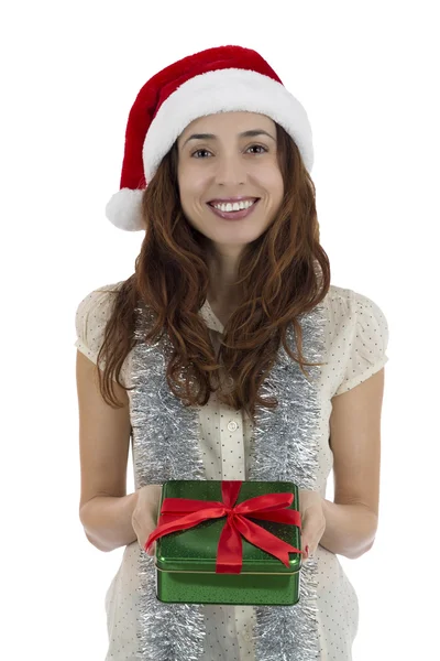 Jul kvinna med presentask — Stockfoto