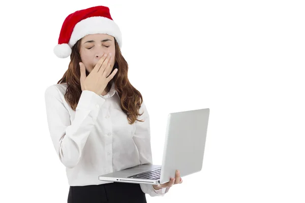 Tired and bored christmas business woman — Stock Photo, Image