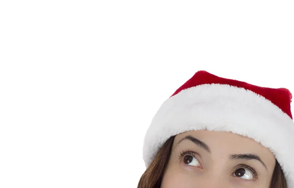 Santa woman looking up expectantly — Stock Photo, Image