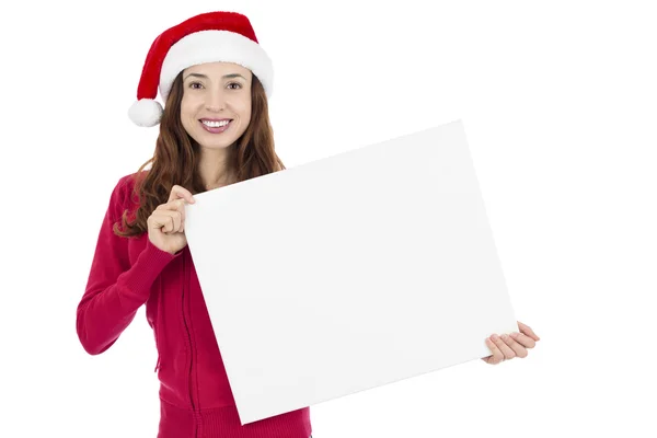 看板を持つクリスマス女性 — ストック写真