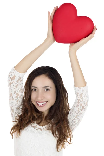 Valentines day woman showing a heart — Stock Photo, Image