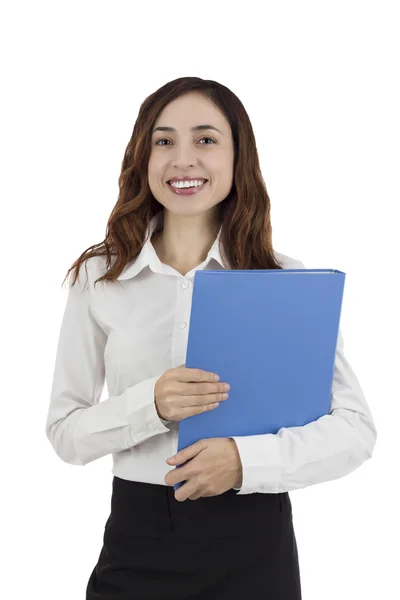 Biznes kobieta stojąc z folderu w jej ręce — Zdjęcie stockowe
