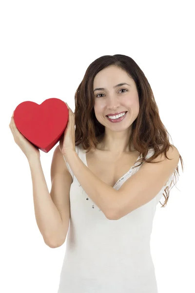 Valentines day woman showing heart — Stock Photo, Image