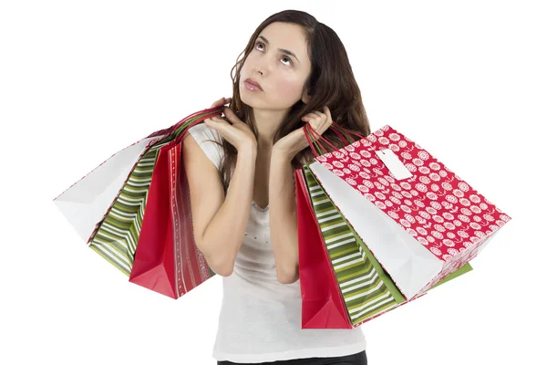 Trött och uttråkad shopping kvinna — Stockfoto