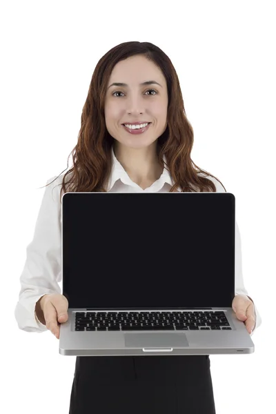 Mujer de negocios mostrando portátil — Foto de Stock