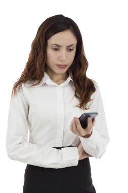 İş kadını kızgın ve akıllı telefon için arıyorum