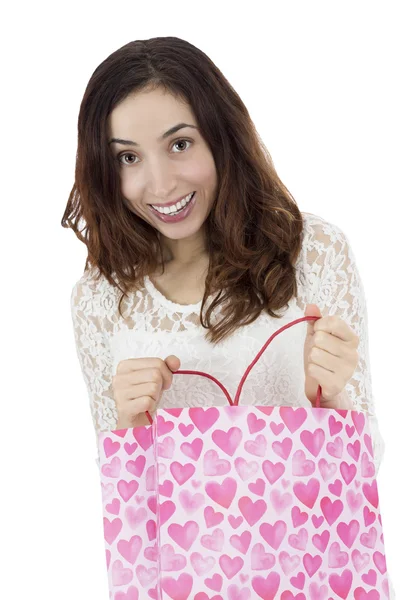 Mujer emocionada por su regalo —  Fotos de Stock