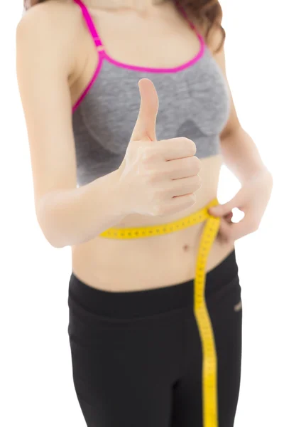 Succesful weight loss woman giving thumbs up — Stock Photo, Image