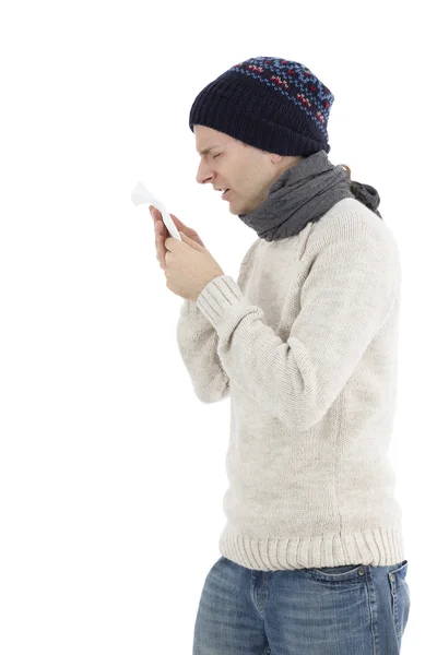 Adult man sneezing — Stock Photo, Image