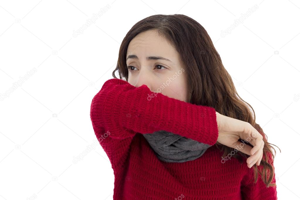 Sick flu woman coughing