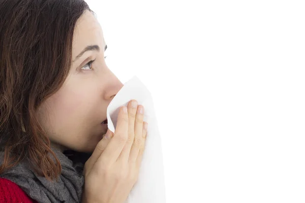 Woman with cold sneezing — Stock Photo, Image