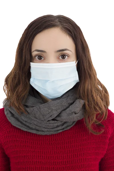 Bir virüs, maske giyen kadın — Stok fotoğraf