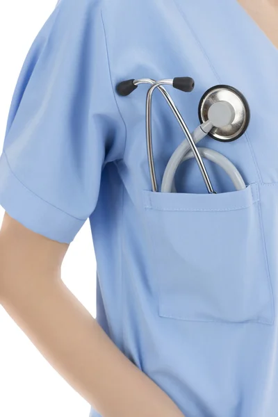 Medische werknemer permanent, stetehoscope in de zak — Stockfoto