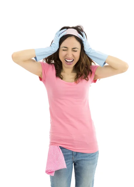 Tired cleaning woman — Stock Photo, Image